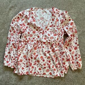 The Drop Grace Atwood Red Floral Blouse Women’s Size Large